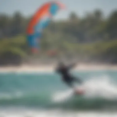 Vibrant kite surfing scene at a popular beach in Mexico