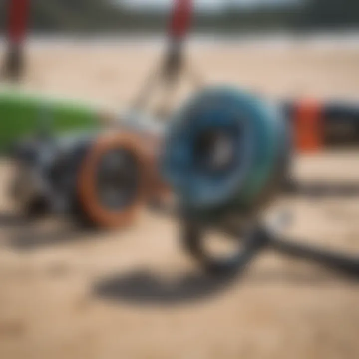 Close-up of kitesurfing equipment components