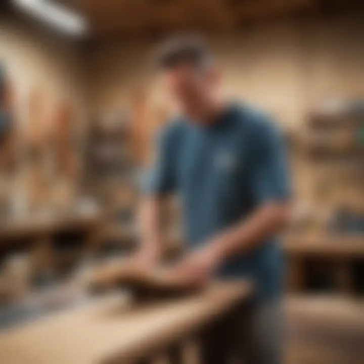 A renowned longboard shaper in their workshop, surrounded by creations.