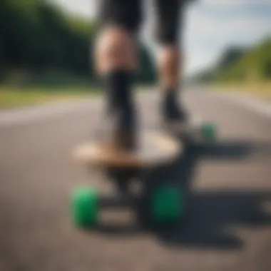 Close-up of high-quality longboard with safety gear