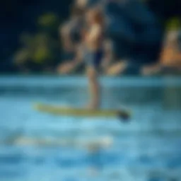 Paddle boarder showcasing perfect balance on water