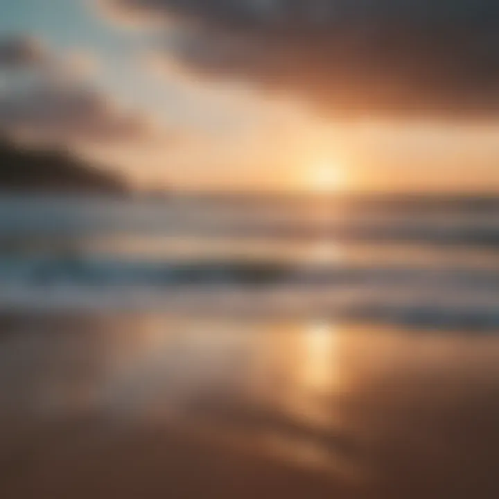 A serene beach at sunset providing a peaceful backdrop