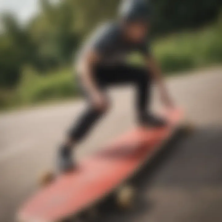 Beginner rider testing stability on a longboard