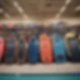 Variety of bodyboards displayed at Walmart