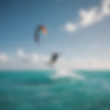 Kiteboarder gliding over the calm ocean surface