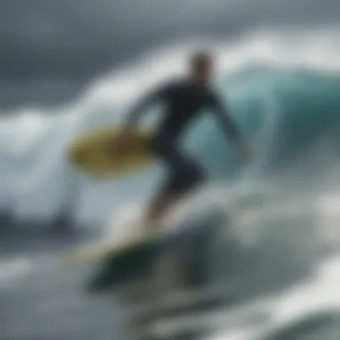 Mastering the Art of Surfing in Storms Surfer expertly navigating turbulent waters