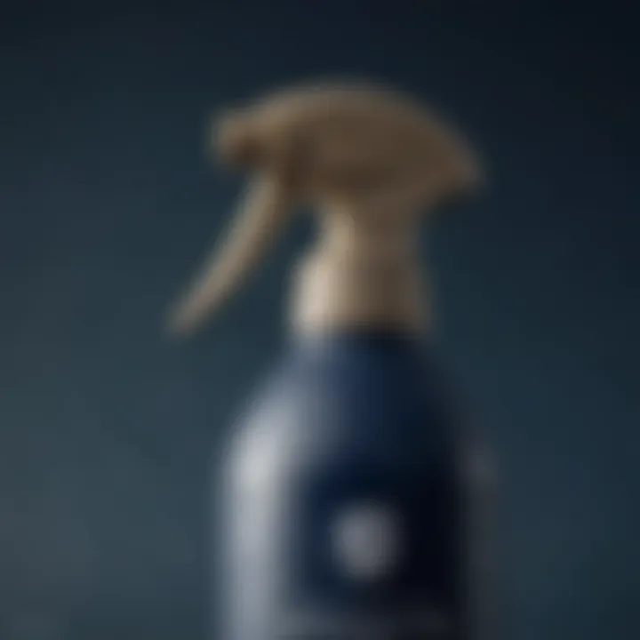 Close-up of navy dry texture spray bottle