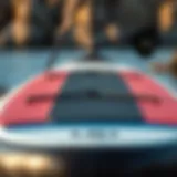 Detailed view of a non-inflatable paddleboard showcasing its durable construction.