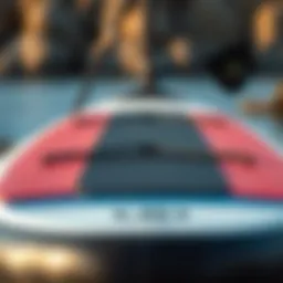 Detailed view of a non-inflatable paddleboard showcasing its durable construction.