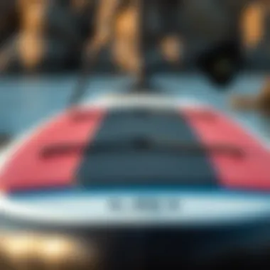 Detailed view of a non-inflatable paddleboard showcasing its durable construction.