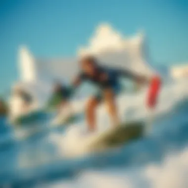 Surfers in Action at Orlando Surf Park Surfers riding artificial waves demonstrating cutting-edge surf technology