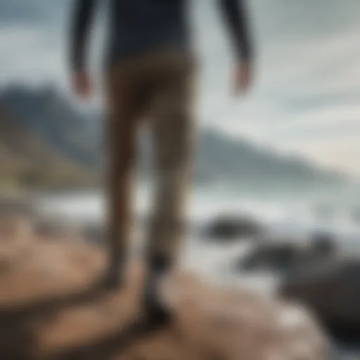 Patagonia Terrebonne jogger pants showcased on a rocky shoreline