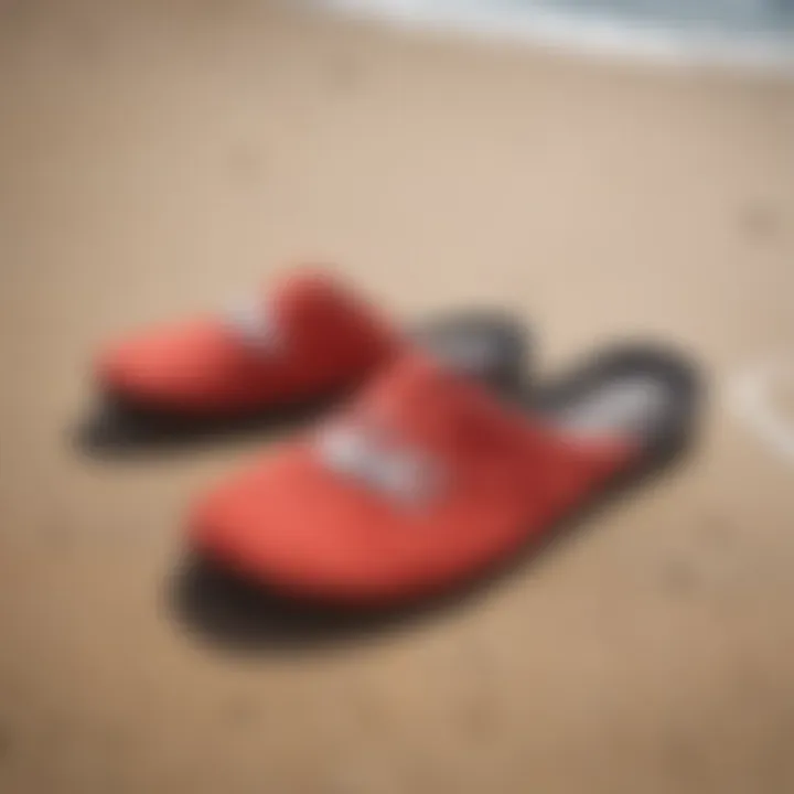 Stylish Quiksilver surf check slippers displayed on sandy beach