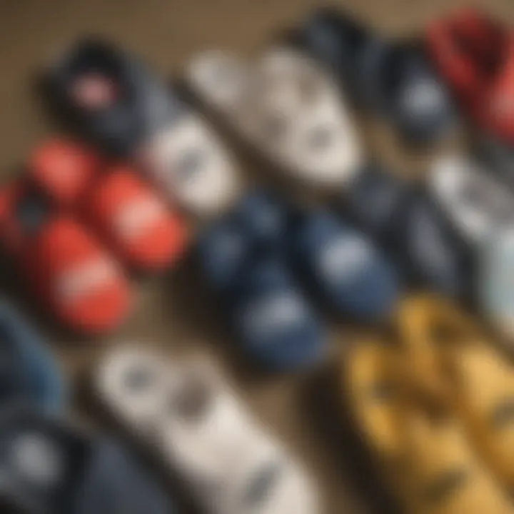 Different styles of Quiksilver surf check slippers displayed together