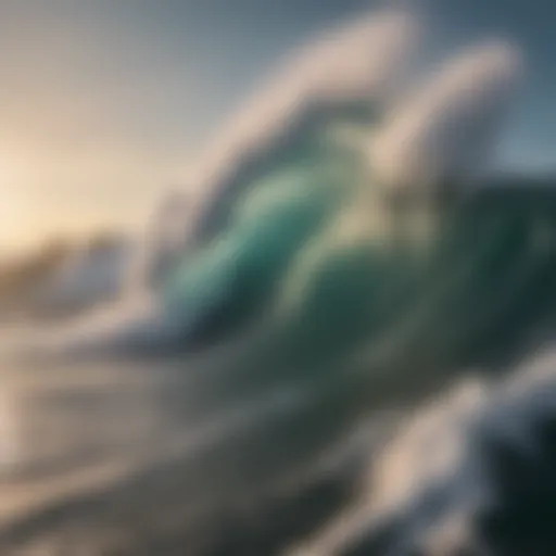 An aerial view of an enormous wave crashing on a rocky shore, embodying the essence of extreme surfing.