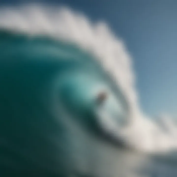 A surfer skillfully navigating a colossal wave, showcasing the agility and technique required in raging bull surf.