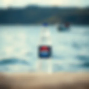 A refreshing bottle of water with a scenic water backdrop