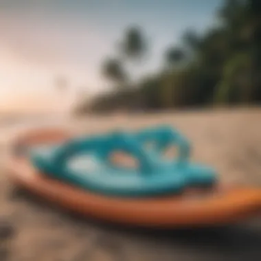 Reef Stargazer cushion flip flops next to a surfboard