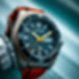 A close-up of a Rip Curl surf watch showcasing its intricate design and durable materials.
