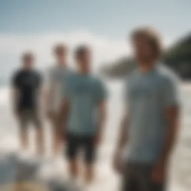 Group of surfers wearing Rip Curl tees at a beach