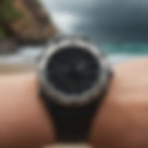 Close-up view of the Rip Curl Ultimate Tide Watch showcasing its digital display