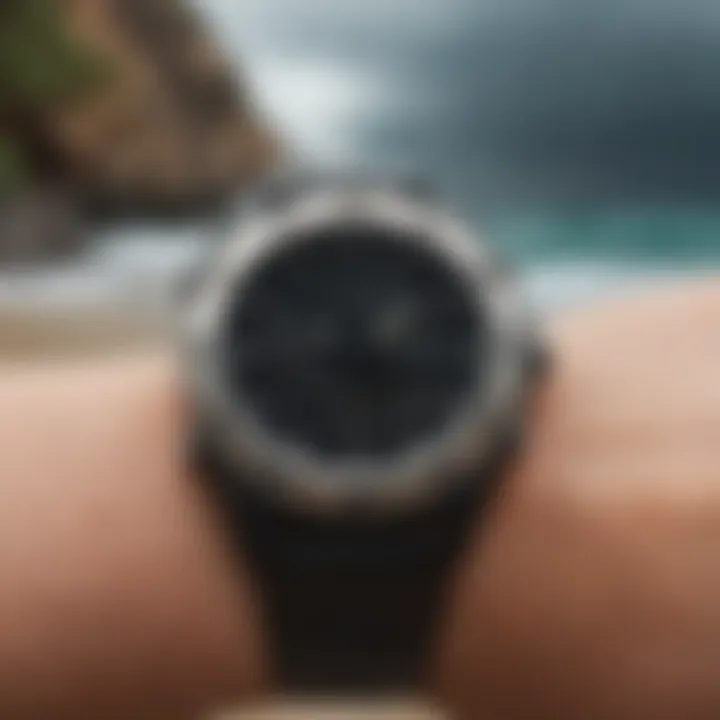 Close-up view of the Rip Curl Ultimate Tide Watch showcasing its digital display