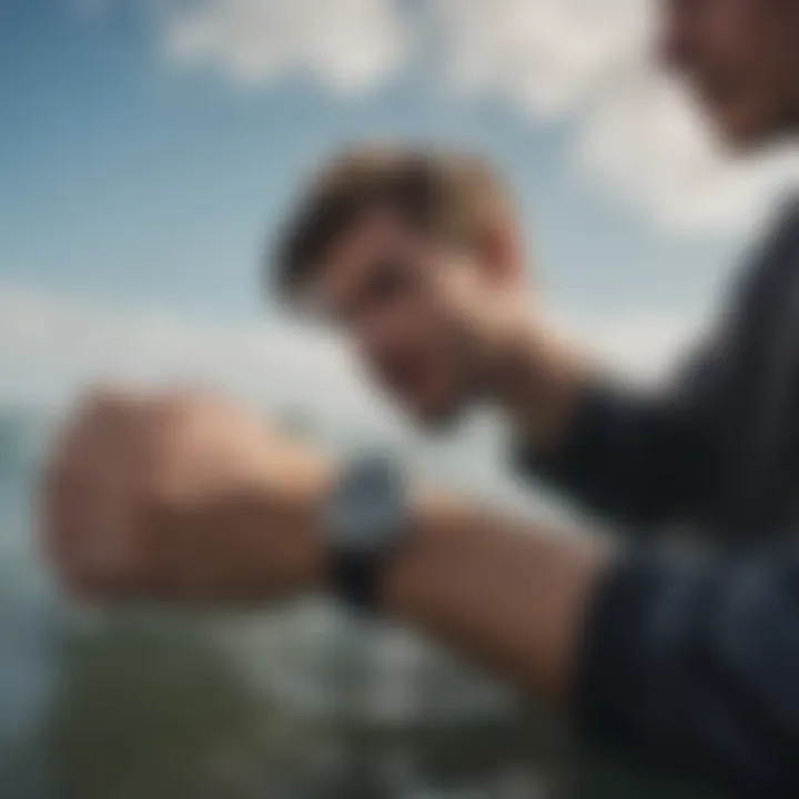 User checking tide information on the Rip Curl Ultimate Tide Watch