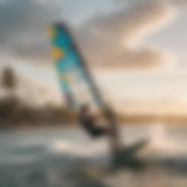 Colorful windsurfing activity against the backdrop of Roxy Bayshore