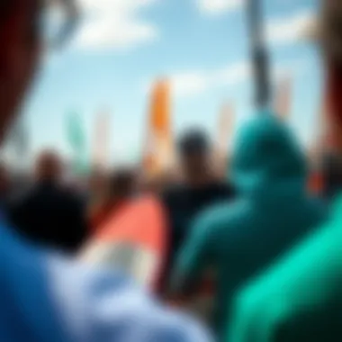 A vibrant community gathering at a windsurfing event