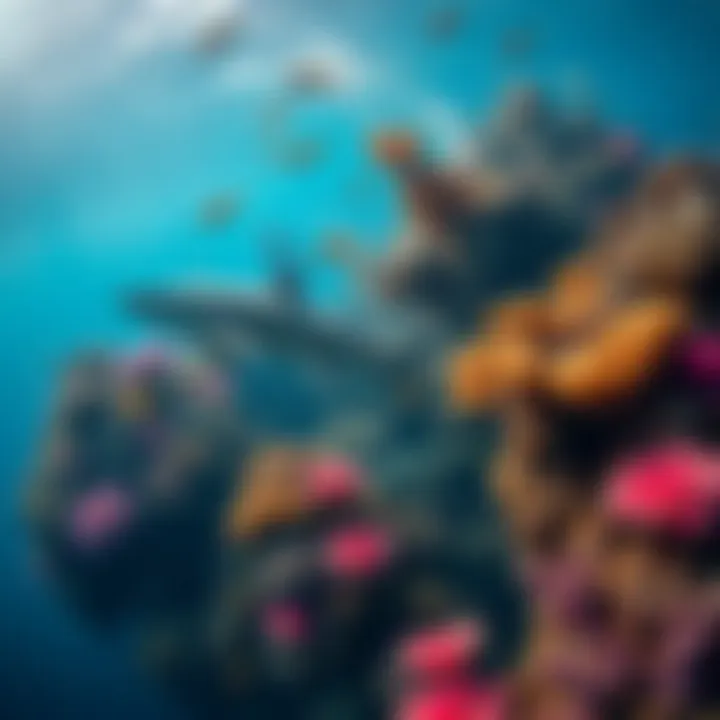 A vibrant coral reef teeming with marine life, highlighting the ecosystem where sharks thrive.