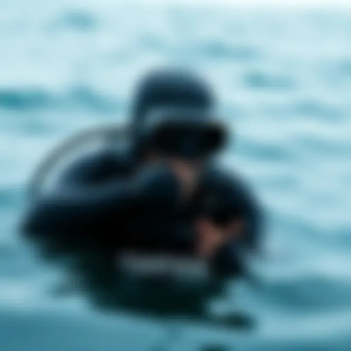 Diver using a shark resistant wetsuit in an ocean setting during an exploration