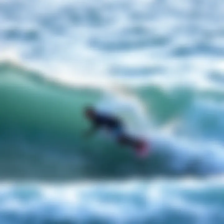 Surfer in a shark resistant wetsuit catching a wave in a vibrant ocean