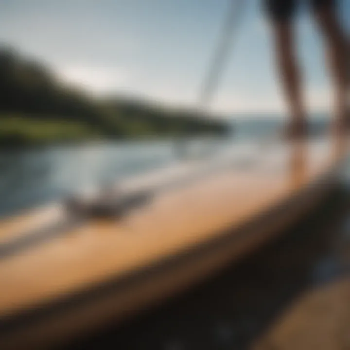 A close-up of the material construction of the Slingshot paddleboard emphasizing durability