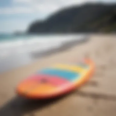 Vibrant soft top surfboard on the beach