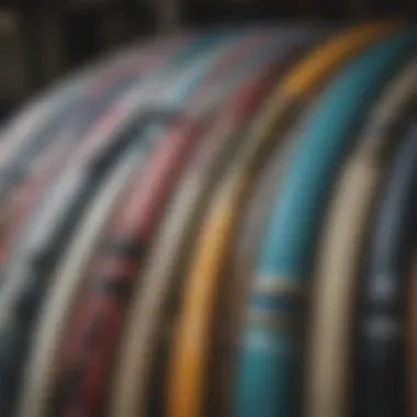 Different types of surfboard straps displayed