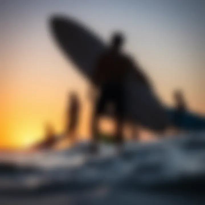 Group of surfers enjoying a sunset session