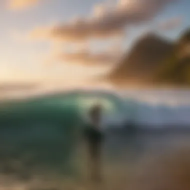 A surfer catching a wave at Sunset Beach, showcasing the energy of Oahu's surf culture.