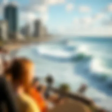 Vibrant Surfing Scene in Melbourne Panoramic view of a popular surfing spot in Melbourne