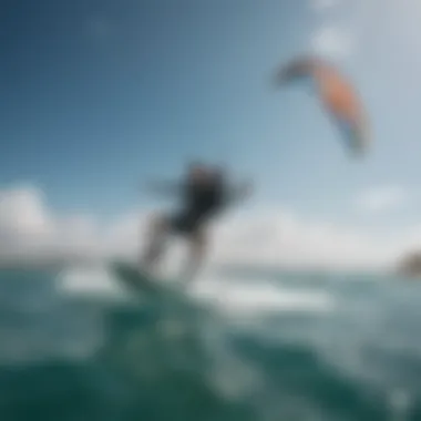Kitesurfing in the Pristine Waters A kitesurfer gliding over the azure waters of Greece