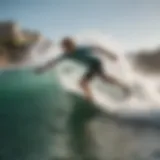 Young skimboarder catching a wave