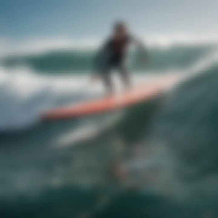 Close-up of a surfboard cutting through water