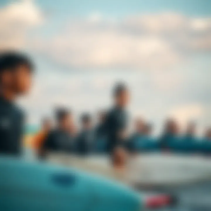 A vibrant surf school with diverse students