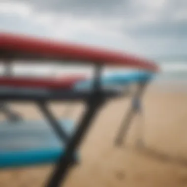 Close-up of a soft surf rack showcasing its features