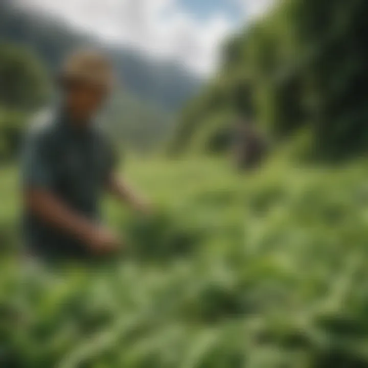 An illustration depicting the ecological aspects of harvesting lei plants sustainably in Hawaii.