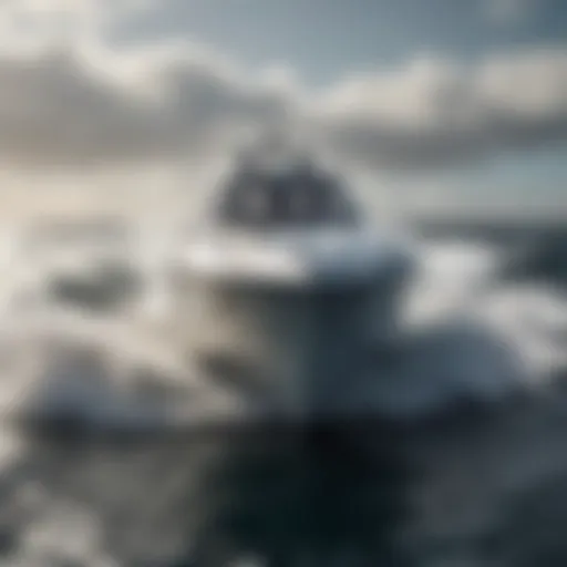 A sleek racing boat cutting through the waves during an Atlantic crossing.