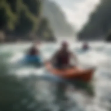 Kayakers navigating the waters during high tide