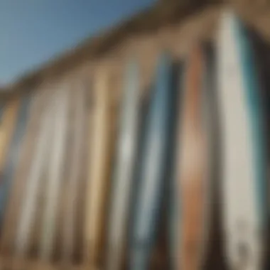 A close-up of Jamie O'Brien's surfboard collection