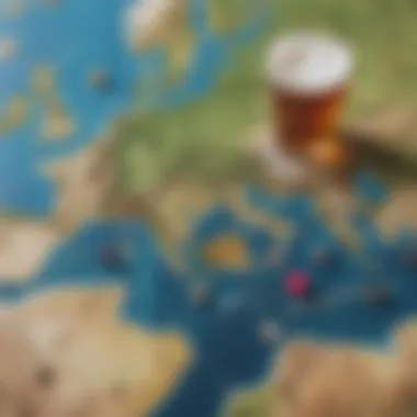 Geographical map showcasing pint break locations