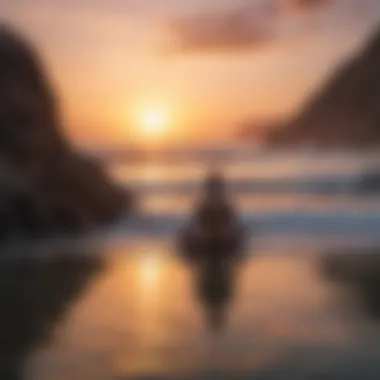 Person meditating by the sea at sunset