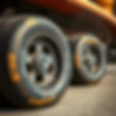 Close-up of longboard wheels illustrating their material and grip texture.